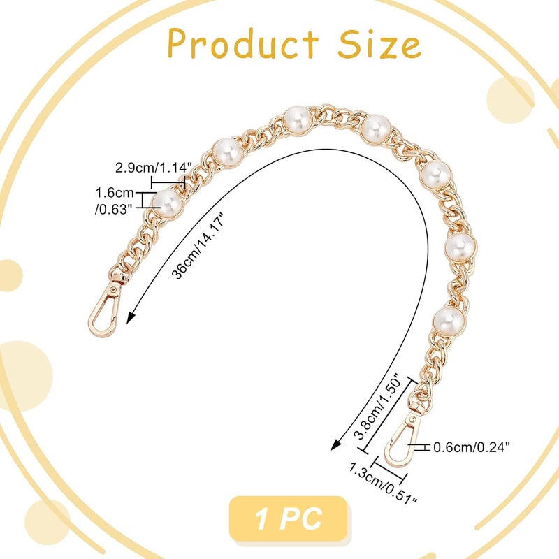 comfrt Pearl Purse Replacement Chain, 14.1 Inch Large Pearl Bead Short Bag Handle Strap Bag Charms Crossbody Decoration Chain for Satchel Clutch Shoulder Hobo Bag Dumpling Pouch, Gold - Image 3