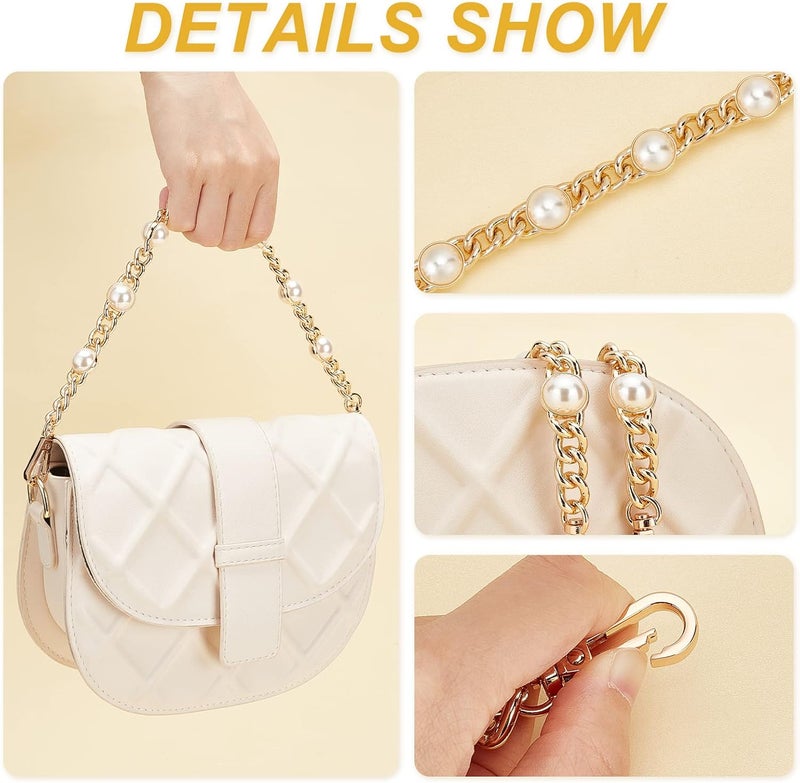 comfrt Pearl Purse Replacement Chain, 14.1 Inch Large Pearl Bead Short Bag Handle Strap Bag Charms Crossbody Decoration Chain for Satchel Clutch Shoulder Hobo Bag Dumpling Pouch, Gold - Image 2