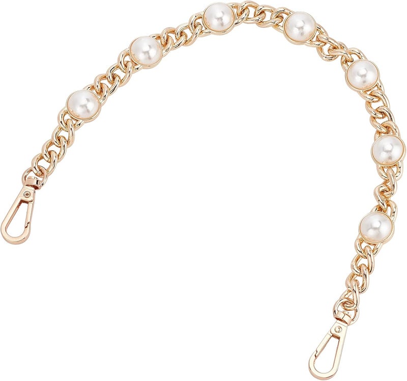 comfrt Pearl Purse Replacement Chain, 14.1 Inch Large Pearl Bead Short Bag Handle Strap Bag Charms Crossbody Decoration Chain for Satchel Clutch Shoulder Hobo Bag Dumpling Pouch, Gold - Image 1