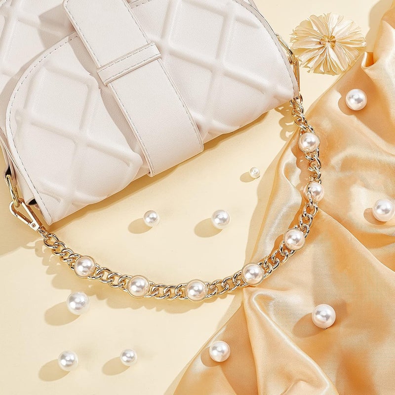 comfrt Pearl Purse Replacement Chain, 14.1 Inch Large Pearl Bead Short Bag Handle Strap Bag Charms Crossbody Decoration Chain for Satchel Clutch Shoulder Hobo Bag Dumpling Pouch, Gold - Image 5