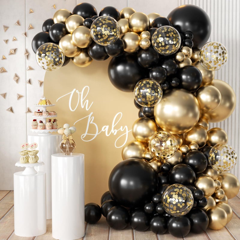 MEBAY 155Pcs Black and Gold Balloon Garland Arch Kit with Gold Confetti Balloons for Graduation New Year Birthday Wedding Party Decorations - Image 1