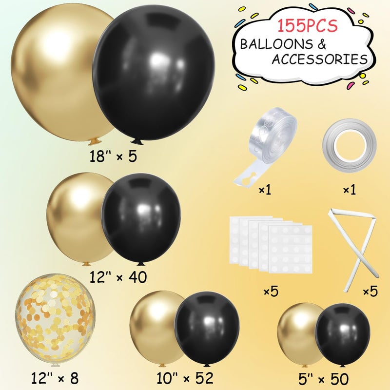 MEBAY 155Pcs Black and Gold Balloon Garland Arch Kit with Gold Confetti Balloons for Graduation New Year Birthday Wedding Party Decorations - Image 2