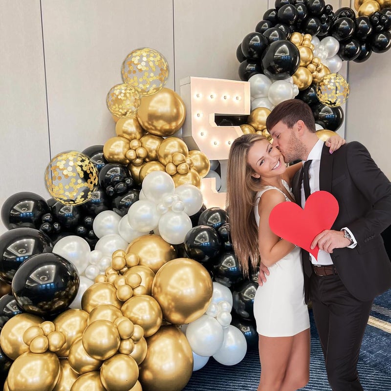 MEBAY 155Pcs Black and Gold Balloon Garland Arch Kit with Gold Confetti Balloons for Graduation New Year Birthday Wedding Party Decorations - Image 4