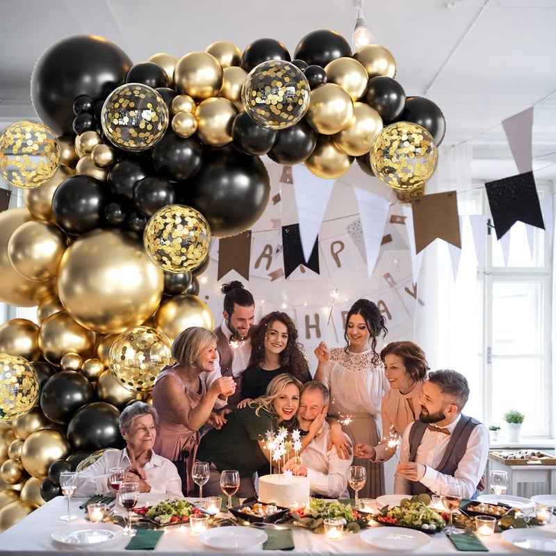 MEBAY 155Pcs Black and Gold Balloon Garland Arch Kit with Gold Confetti Balloons for Graduation New Year Birthday Wedding Party Decorations - Image 5