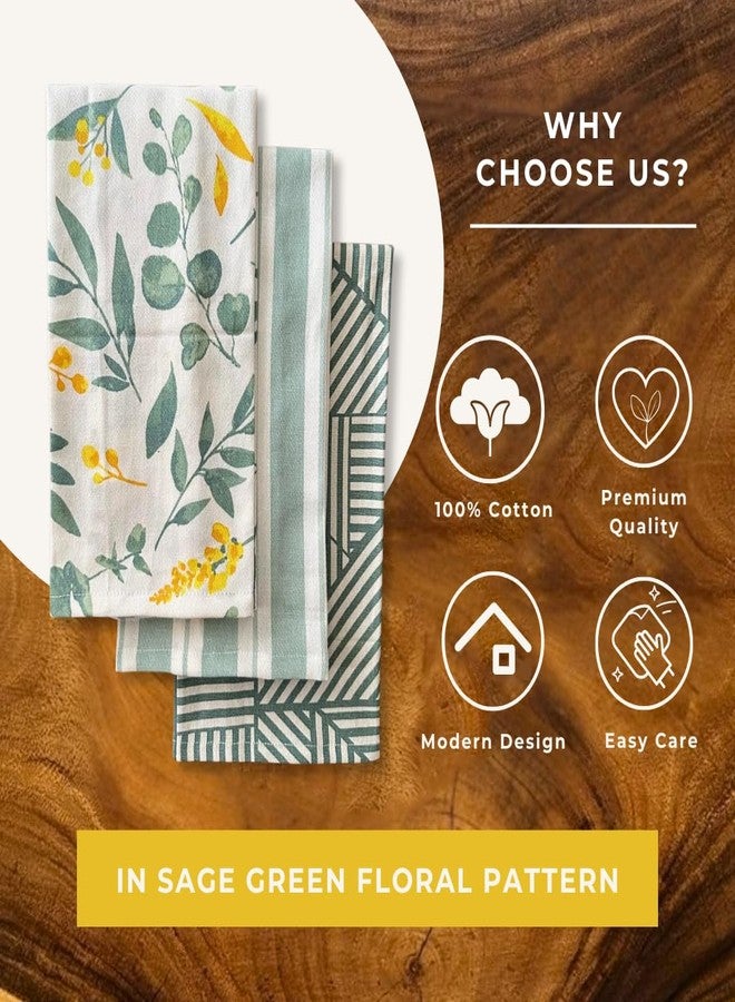 Oak & Lily Set of 3 Kitchen Napkins | Dish Towels | 100% Cotton | Premium European Quality | Washable, Large Size (40 * 60cm) Kitchen Cloth for Roti, Cleaning, Drying, Wiping | Sage Green - Image 2