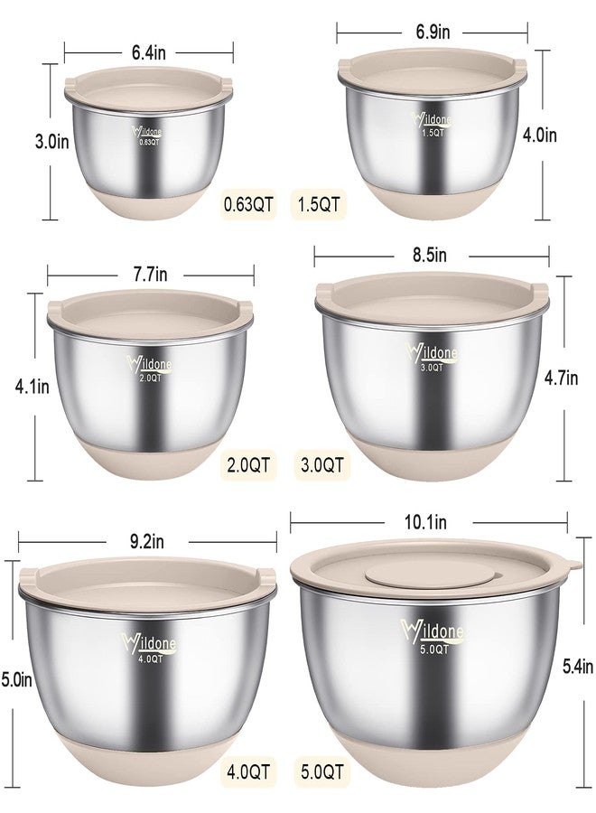 Wildone Mixing Bowls with Airtight Lids, 22 PCS Stainless Steel Nesting Bowls, with 3 Grater Attachments, Scale Marks & Non-Slip Bottom, Size 5, 4, 3, 2,1.5, 0.63QT, Ideal for Mixing & Prepping - Image 2