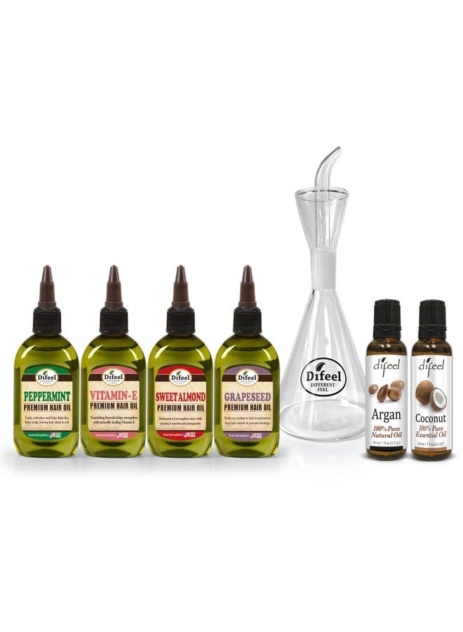Difeel Beaker & Blend Hair & Essential Oil Kit #2 - with Peppermint, Vitamin E, Sweet Almond & Grapeseed Hair Oils, Argan & Coconut Essential Oils and a Mixing Beaker - Customizable Hair Treatment Set - Image 1