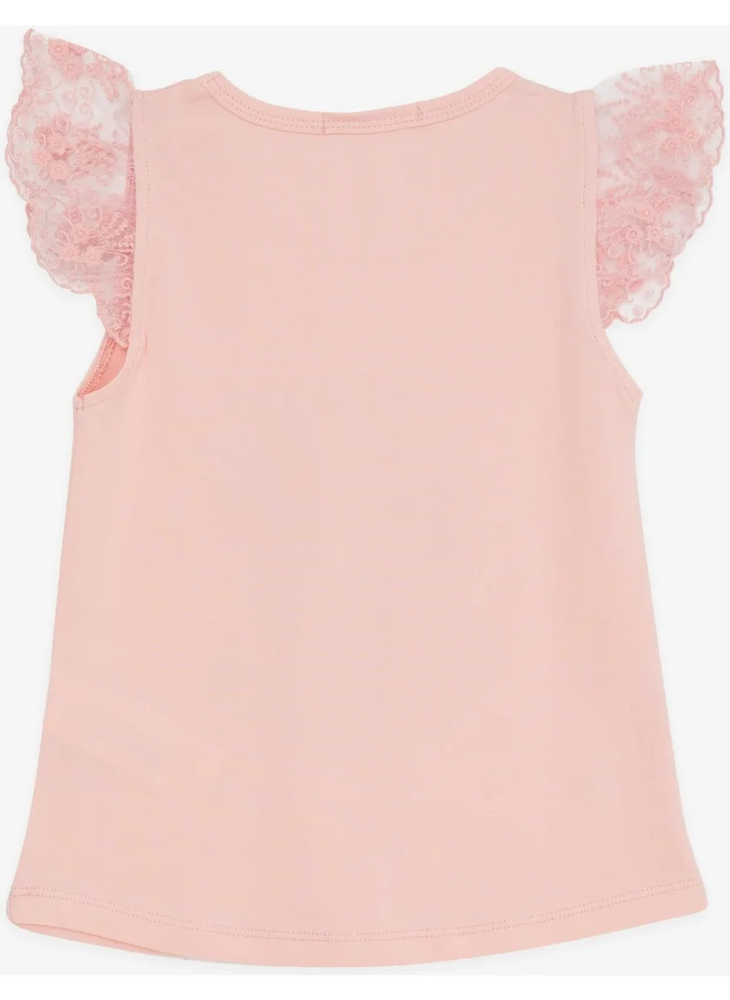 Breeze Girl's T-Shirt Crazy Girl Printed Sleeves with Embroidery Lacing 1.5-5 Years, Salmon