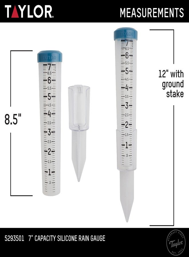 تايلور مقياس مطر مرن من السيليكون المقاوم للكسر والتجمد من تايلور، لقياس ومراقبة هطول الأمطار، سهل القراءة للاستخدام في الفناء الخلفي، الشرفة، الحديقة، والمروج، يُثبت على عمود أو وتد أرضي، 7 بوصات، لون أزرق مخضر - Image 4