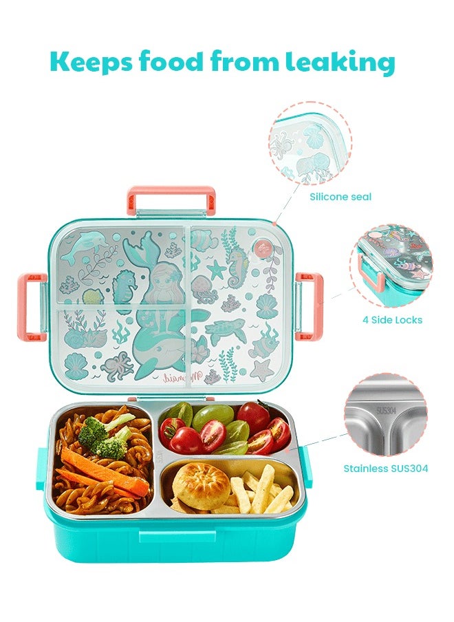 hibobi Kids Lunch Box Stainless Steel Bento Box - Mermaid Pink  - Image 5