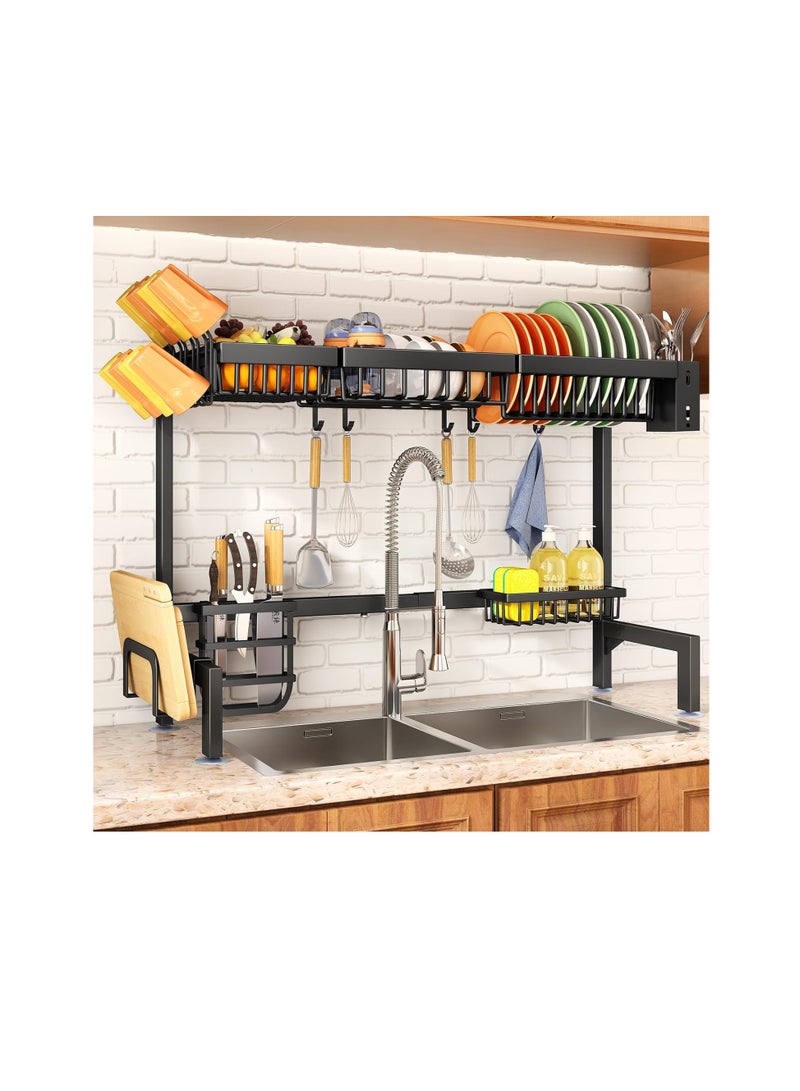 Dish Drying Rack Over The Sink Dish Rack 2 Tier Stainless Steel Dish Rack Large Dish Drainer For Kitchen Organizer Storage Space Saver Black - Image 1