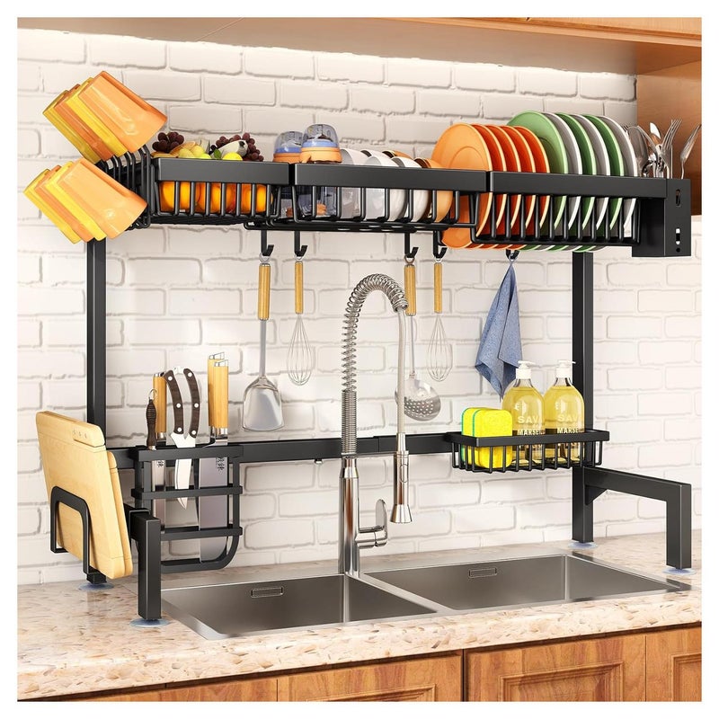 Dish Drying Rack Over The Sink Dish Rack 2 Tier Stainless Steel Dish Rack Large Dish Drainer For Kitchen Organizer Storage Space Saver Black - Image 1