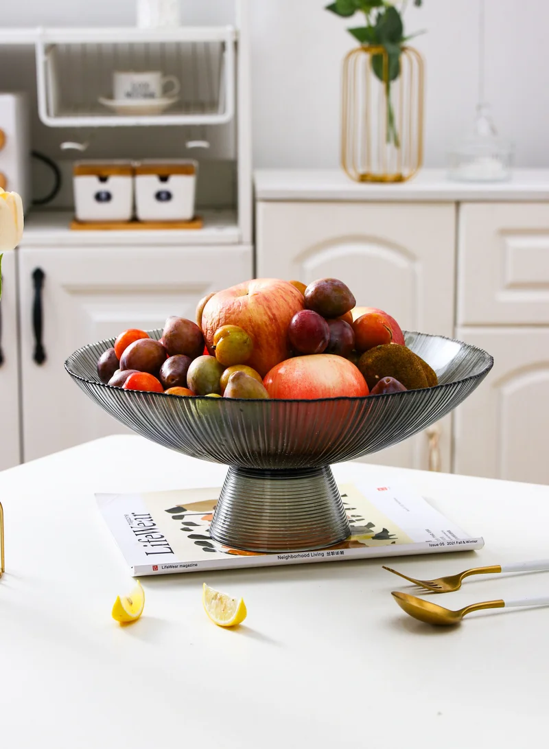 Shuer Grey High Foot Fruit Bowl Vintage Glass Relief Salad Bowl Fireworks Fruit Bowl
