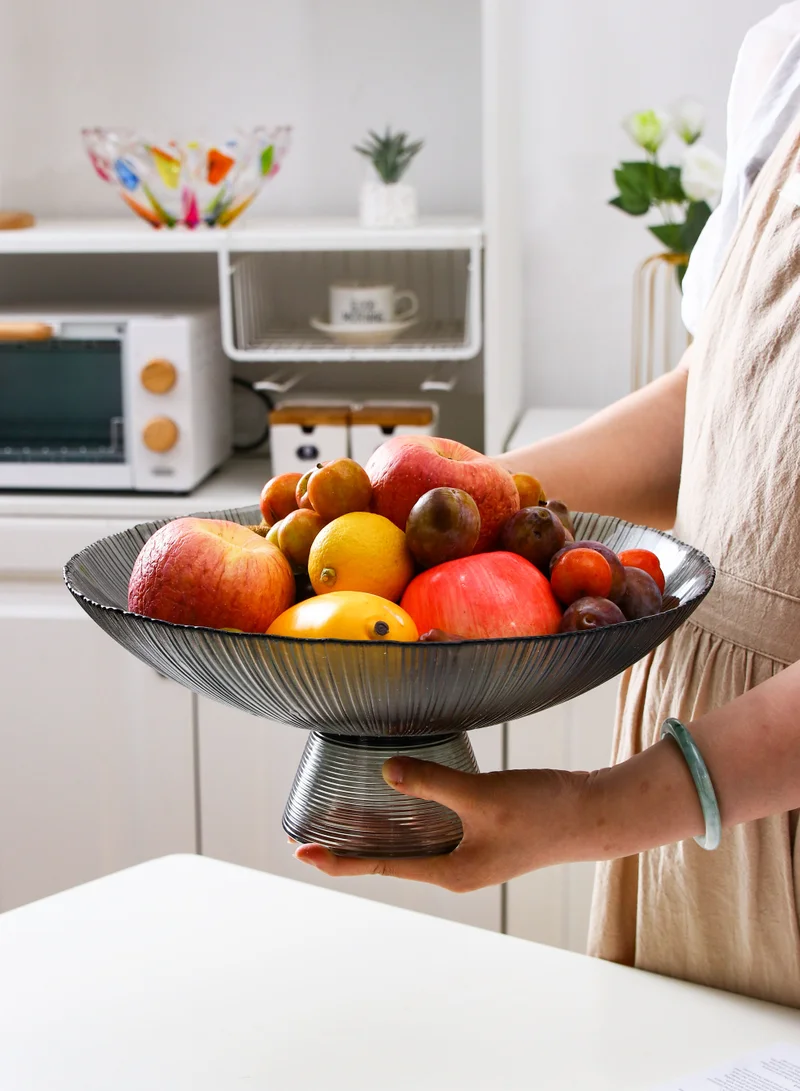 Shuer Grey High Foot Fruit Bowl Vintage Glass Relief Salad Bowl Fireworks Fruit Bowl