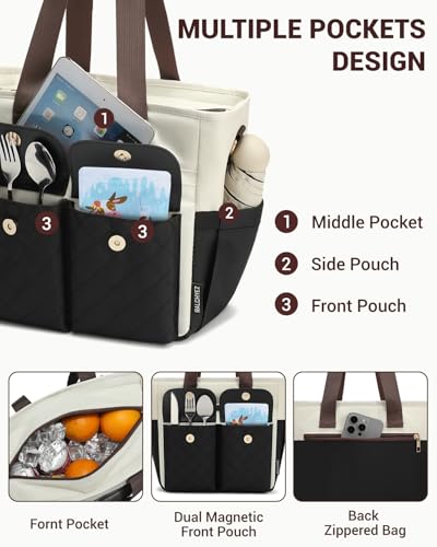 RalChyez Lunch Box for Women, Large Lunch Tote Leakproof Adult Lunch Bag Insulated Lunch Cooler Purse with Storage Pocket for Work Picnic Beach Trip Black/Brown - Image 4