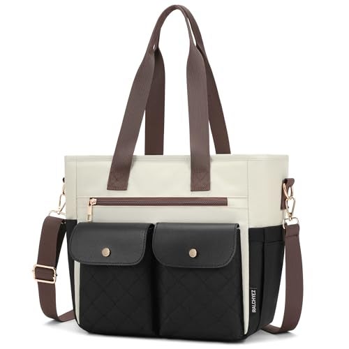 RalChyez Lunch Box for Women, Large Lunch Tote Leakproof Adult Lunch Bag Insulated Lunch Cooler Purse with Storage Pocket for Work Picnic Beach Trip Black/Brown - Image 1