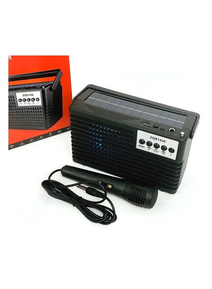 فيند مكبر صوت سوبر باس لاسلكي متعدد الوظائف مزود بميكروفون وإضاءة LED للتخييم ونظام شحن مزدوج للطاقة الكهربائية والطاقة الشمسية - Image 1