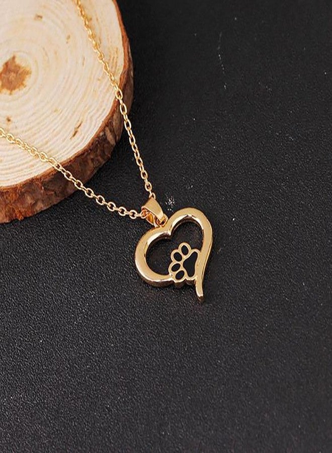 ميليجو قلادة Meiligo® Retro You Left paw Prints on My Heart Letter Pet dog paw Charm Tag Necklace Owner and dog Jewelry Matching Pet Pet Collar Necklace Pendant (Love Heart Paw - Gold) - Image 2