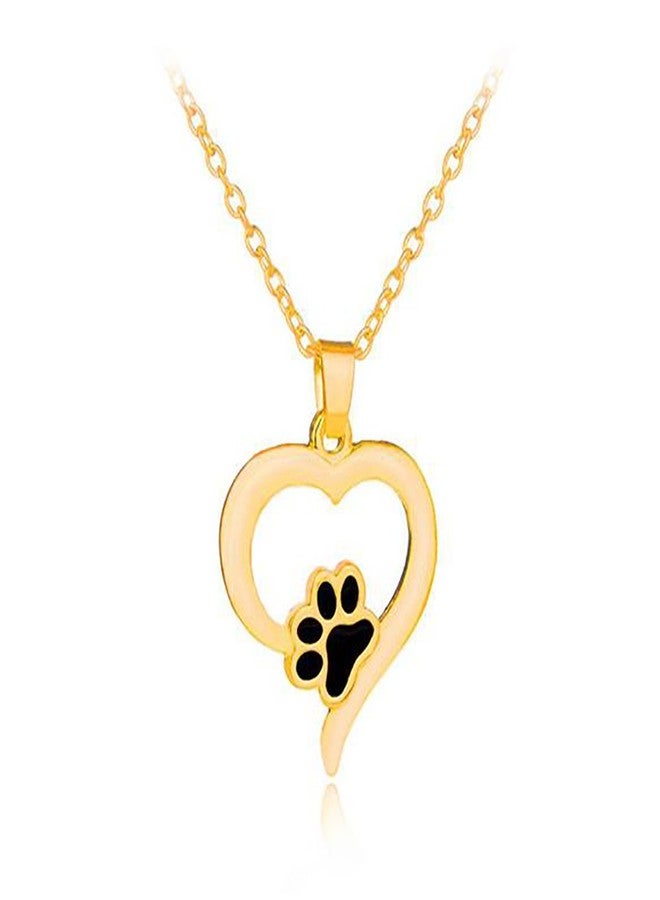 ميليجو قلادة Meiligo® Retro You Left paw Prints on My Heart Letter Pet dog paw Charm Tag Necklace Owner and dog Jewelry Matching Pet Pet Collar Necklace Pendant (Love Heart Paw - Gold) - Image 1