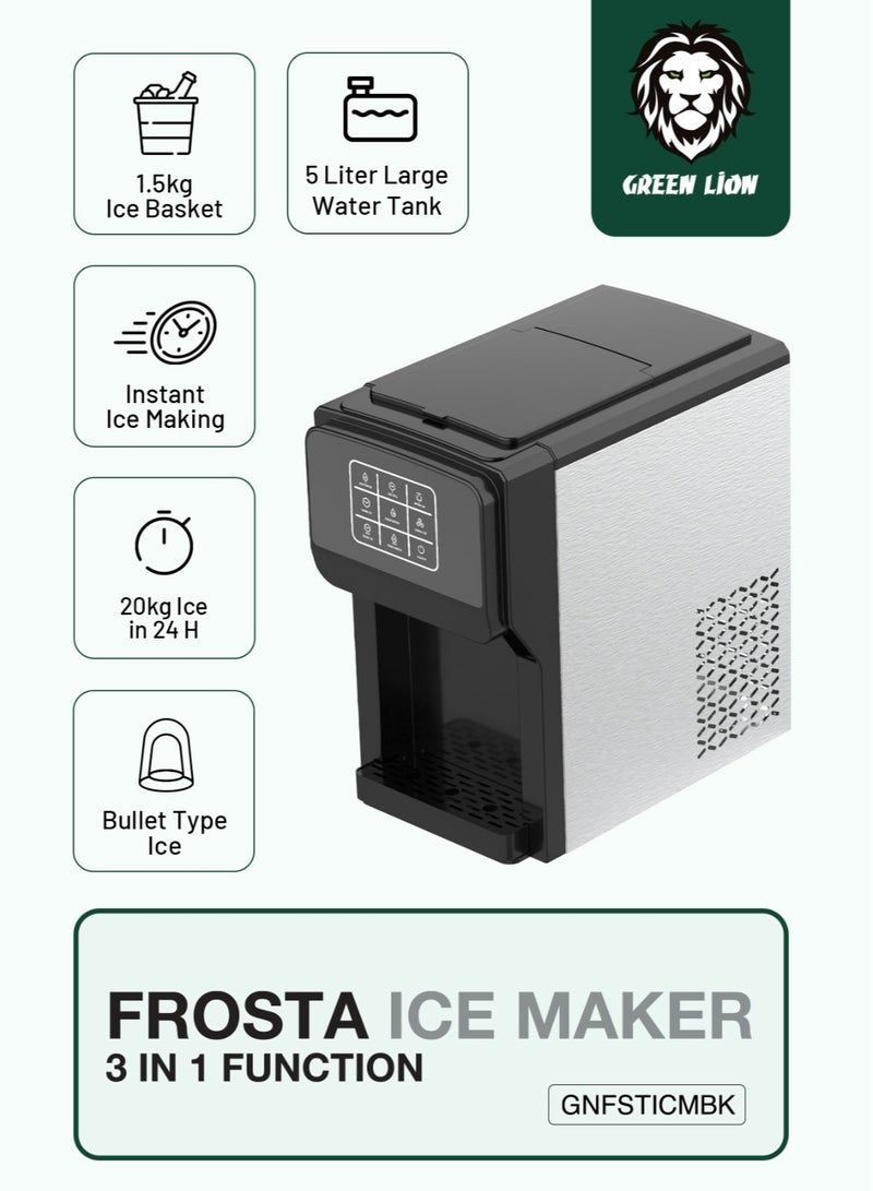GREEN LION Frosta 3 in 1 Ice Maker, Water Dispenser & Ice Crusher / Add Water & Ice-Full Indicator / Instant Ice Making / Touch Display / Fast & Efficient Ice-Making for Office and Home - Black - Image 2