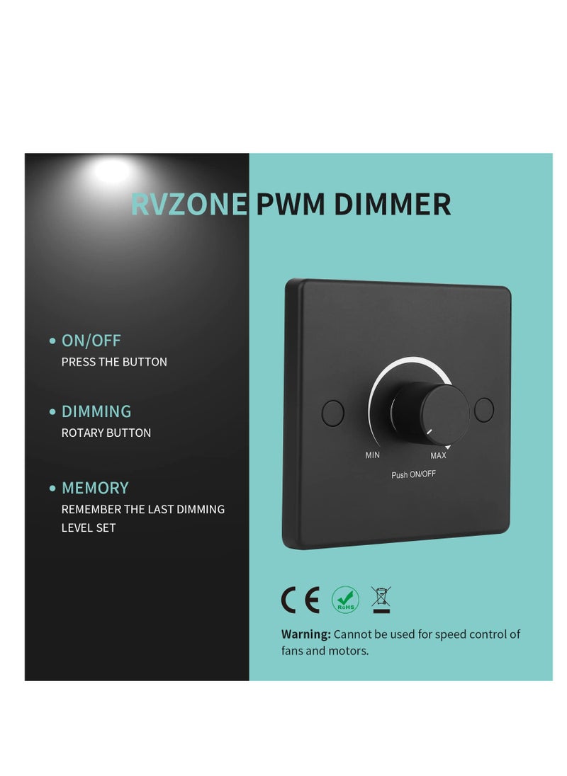 SYOSI - 12V DC Dimmer Switch, 12/ 24 Volt High Side PWM Dimmer with memory function, for RV Light LED Interior Lights LED Light Fixture, Halogen, Incandescent, Used for RV, Auto, Trailer Van Truck, Boat - Image 1