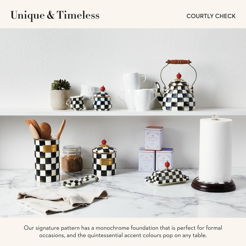 mackenzie childs MACKENZIE-CHILDS Courtly Check Enamel Canister, Black-and-White Kitchen Storage Container with Lid, Medium - Image 5