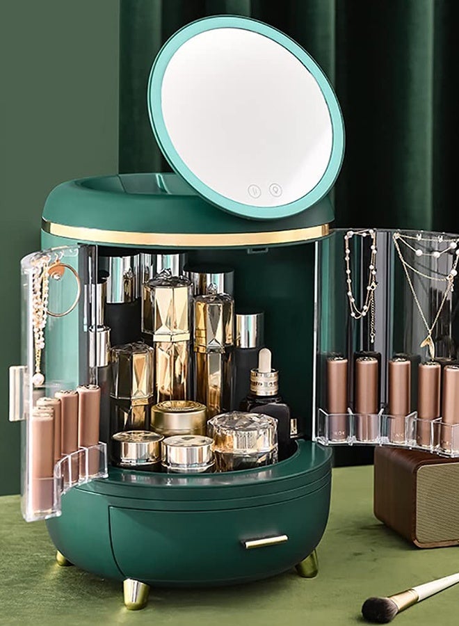 JCB CHIC LED Mirror Light Makeup Organizer Box Cosmetic Storage Box Desktop Dust-Proof Dressing Table Organizer Large-Capacity Makeup Box With Mirror Shelf - Image 1