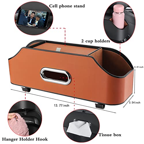 HALOYIVGO Car Seat Back Organizer - Stylish & Functional Storage for Family Adventures - Cup Holders, Tissue Box & Hooks - Perfect for Kids, Road Trips & Travel (Orange) - Image 2