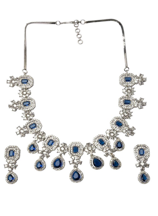 StileAdda Silver Plated Cubic Zirconia Studded Necklace and Earrings Set - Image 2