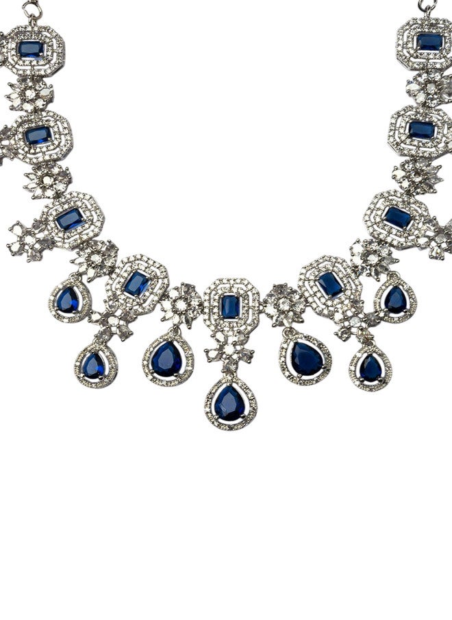 StileAdda Silver Plated Cubic Zirconia Studded Necklace and Earrings Set - Image 3