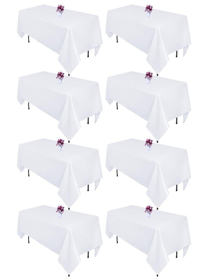 CKIKU 8 Packs White Table Cloth Rectangle 60x102 Inch for 6 Foot Rectangle Tables, Wrinkle Resistant Polyester Fabric Tablecloth Washable Rectangular Table Covers for Dining Wedding Party Buffet - Image 1