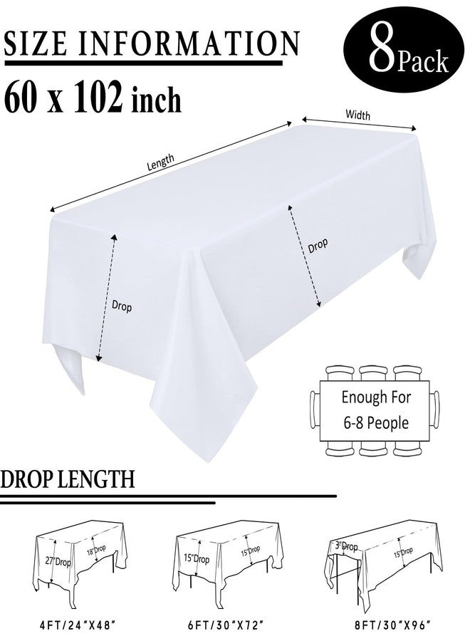 CKIKU 8 Packs White Table Cloth Rectangle 60x102 Inch for 6 Foot Rectangle Tables, Wrinkle Resistant Polyester Fabric Tablecloth Washable Rectangular Table Covers for Dining Wedding Party Buffet - Image 2