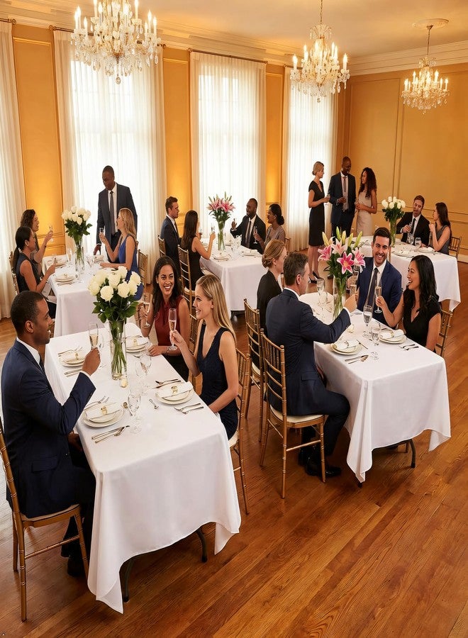 CKIKU 8 Packs White Table Cloth Rectangle 60x102 Inch for 6 Foot Rectangle Tables, Wrinkle Resistant Polyester Fabric Tablecloth Washable Rectangular Table Covers for Dining Wedding Party Buffet - Image 3