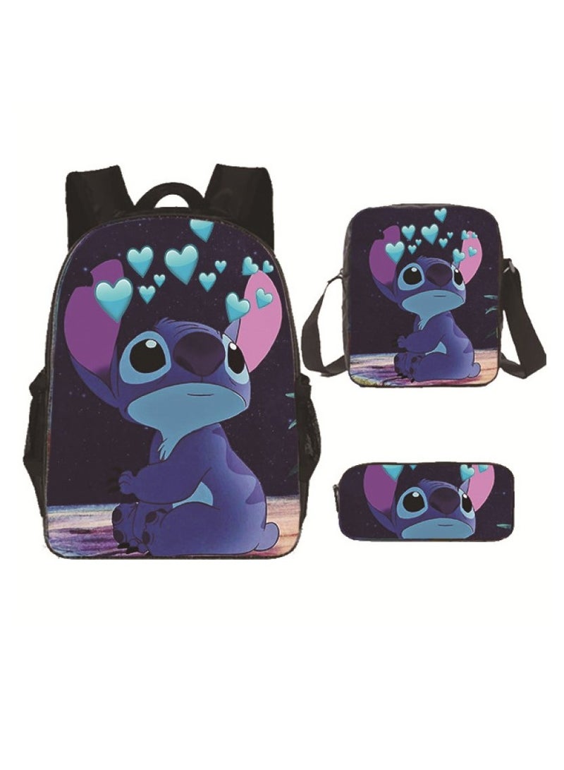 general مجموعة حقيبة ظهر مكونة من 3 قطع بطباعة ثلاثية الأبعاد ورسومات كرتونية - Image 1