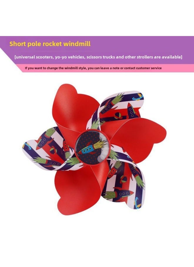 Small Windmill Children's Car Windmill Bicycle Cartoon Rotating Baby Stroller Scooter Front Decoration Accessories-Color:Short Game Rocket Windmill  - Image 1