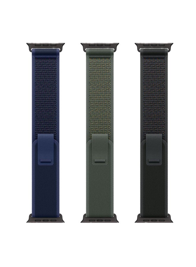 ثسؤشسث مجموعة بديلة من 3 قطع من حزام النايلون باللون الأسود الطبيعي من التيتانيوم متوافقة مع أحجام أحزمة Apple Watch: 42 مم/44 مم/45 مم/46 مم/49 مم تناسب Apple Watch Ultra/Ultra 2/Ultra 3 وسلسلة 11/10/9/8/SE/7/6/5/4/3/2/1 وغيرها من الطرز متوفرة باللون الأسود/الأزرق/الأخضر - Image 3
