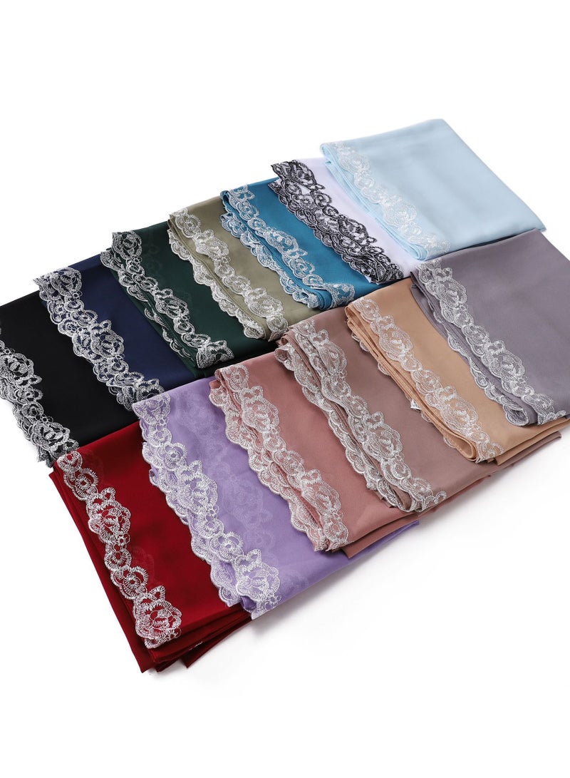 إسكدنيا New Lace Lace Trimmed Edge Solid Pearl Chiffon Long Scarf Single Color Headband Cover Scarf Female - Image 3