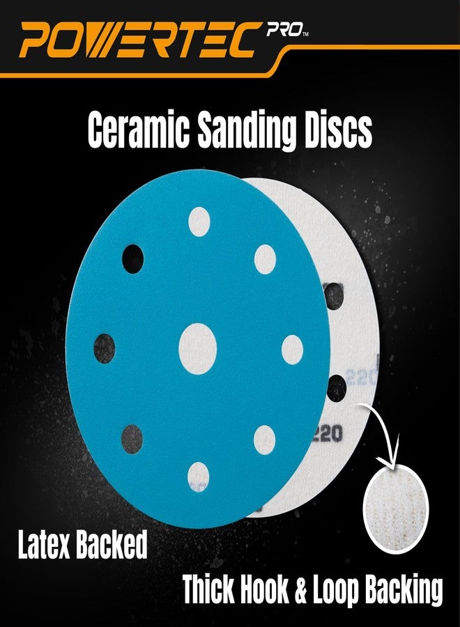 باورتيك مجموعة أقراص صنفرة POWERTEC PRO، 45 قطعة، 5 بوصات، 9 فتحات متنوعة، بحبيبات 80/120/220، مزودة بحلقات تثبيت سيراميكية، مناسبة لصنفرة Festool المدارية - سيارات، دهانات، معادن، أعمال خشبية (45900C-45) - Image 2