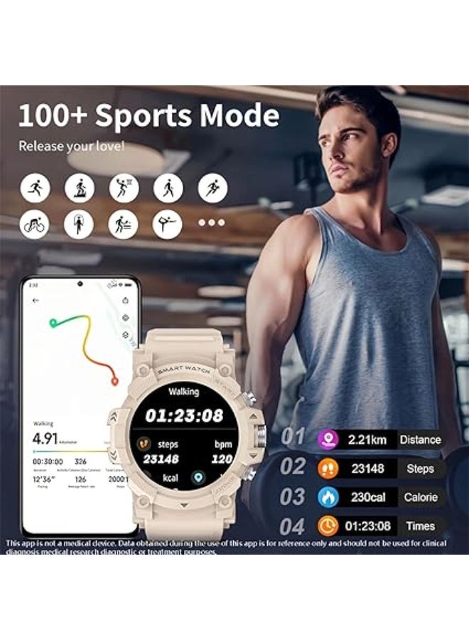 PEJE 1.39” Watch For Men,Smart Watch For Men with GPS,1ATM Waterproof Bluetooth calling Smart Watch,120+ Sport Modes, with SpO2/Heart Rate/Sleep Monitor,Smartwatch Compatible Android iOS (Beige) - Image 4