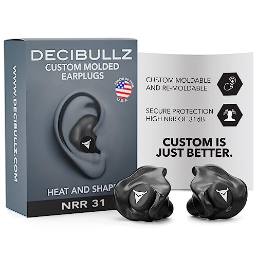 Decibullz Decibullz Custom Molded Earplugs 31dB Highest NRR Comfortable Hearing Protection for Shooting Travel Swimming Work and Concerts Black 