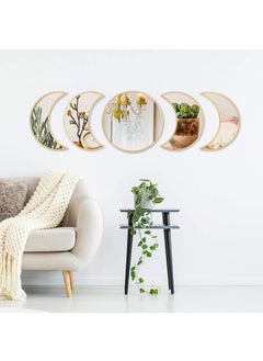 Home Elements HOME ELEMENTS Decorative Moon Phase Glass Mirror Set, Wall Mounted Plastic Modern Gold Framed Wall Decor Mirror for Home, Living Room, Bedroom, Office (5 Pieces Set)  - Image 1