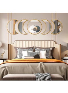 Home Elements HOME ELEMENTS Decorative Moon Phase Glass Mirror Set, Wall Mounted Plastic Modern Gold Framed Wall Decor Mirror for Home, Living Room, Bedroom, Office (5 Pieces Set)  - Image 3