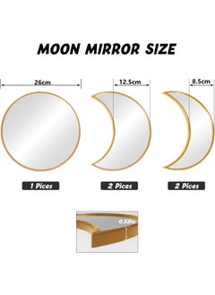 Home Elements HOME ELEMENTS Decorative Moon Phase Glass Mirror Set, Wall Mounted Plastic Modern Gold Framed Wall Decor Mirror for Home, Living Room, Bedroom, Office (5 Pieces Set)  - Image 4