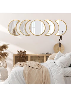 Home Elements HOME ELEMENTS Decorative Moon Phase Glass Mirror Set, Wall Mounted Plastic Modern Gold Framed Wall Decor Mirror for Home, Living Room, Bedroom, Office (5 Pieces Set)  - Image 2