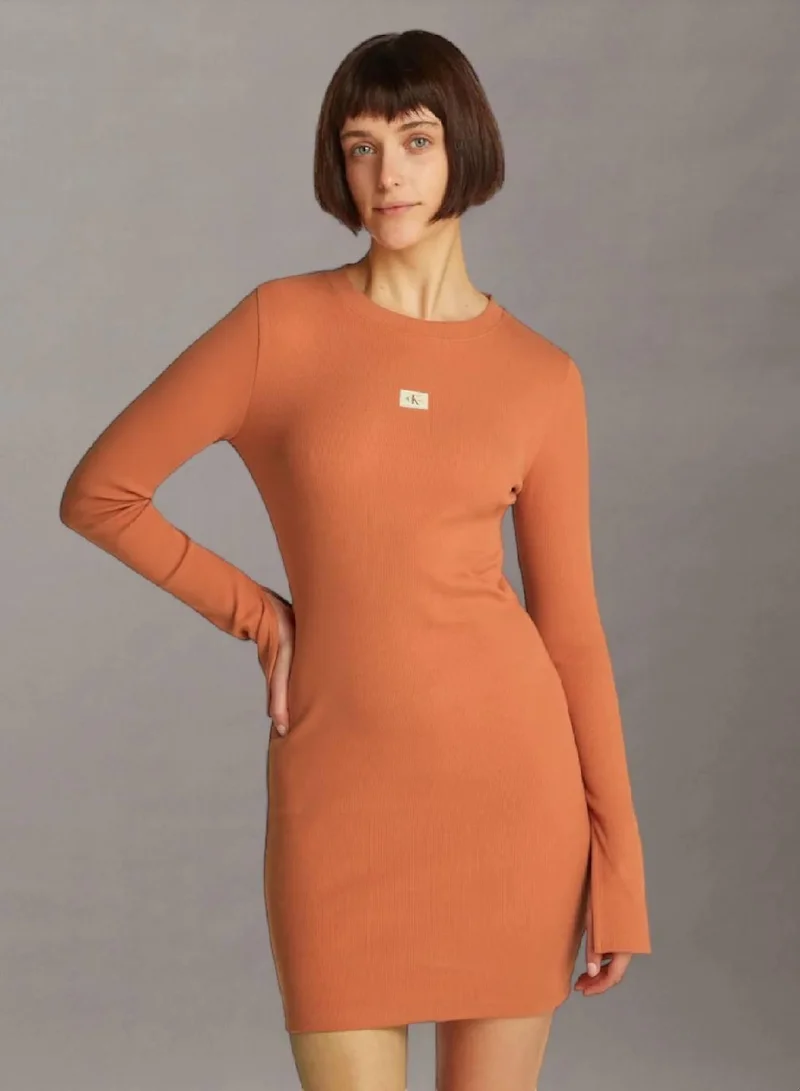 Calvin Klein Jeans Slim Ribbed Cotton Mini Dress