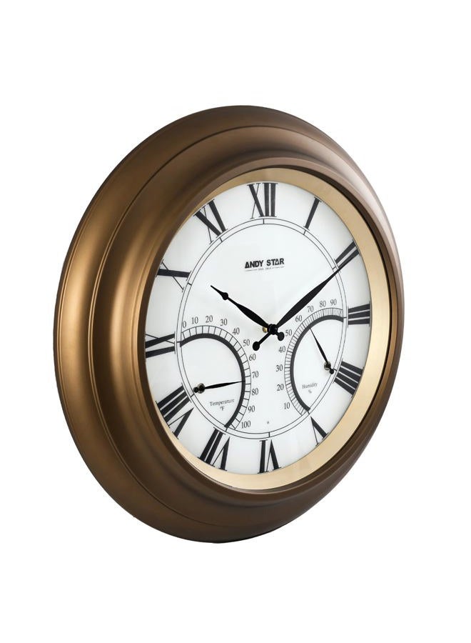 ANDY STAR 24 Inch Outdoor Clocks Waterproof,Large Outdoor Wall Clocks for Patio with Thermometer Combo, Silent Weatherproof Illuminated Metal Clock Battery Operated with Thermometer&Hygrometer, Bronze - Image 1