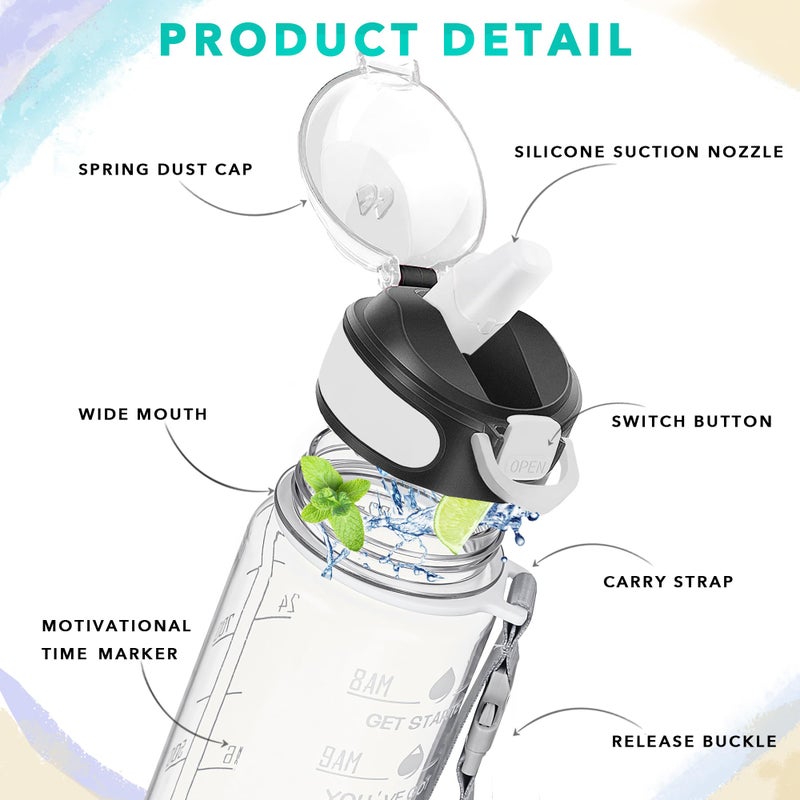 Enerbone 32 oz Water Bottle with Times to Drink and Straw, Motivational Drinking Water Bottles with Carrying Strap, Leakproof BPA & Toxic Free, Ensure You Drink Enough Water for Fitness Gym Outdoor - Image 3