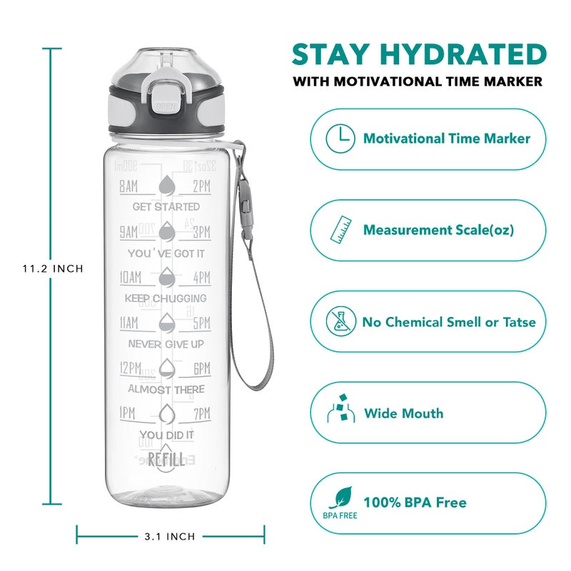 Enerbone 32 oz Water Bottle with Times to Drink and Straw, Motivational Drinking Water Bottles with Carrying Strap, Leakproof BPA & Toxic Free, Ensure You Drink Enough Water for Fitness Gym Outdoor - Image 2
