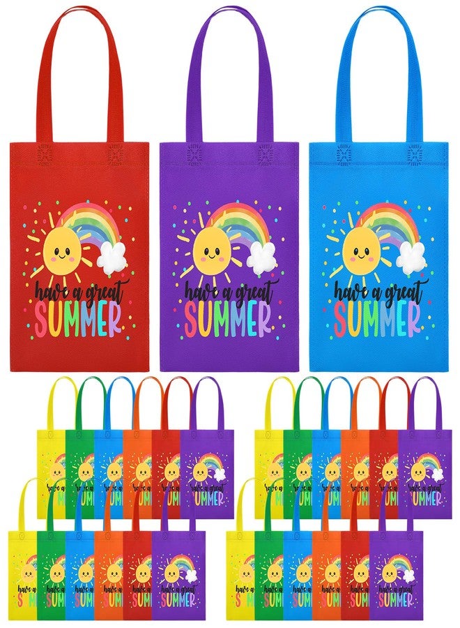 Dansydaisy 24 Pcs End of the Year Gift Bags for Students Bulk Rainbow Non Woven Tote Bags Party Favor Bag with Handles for Sunday School Gift Teacher Appreciation Graduation Party Supplies (Summer) - Image 1