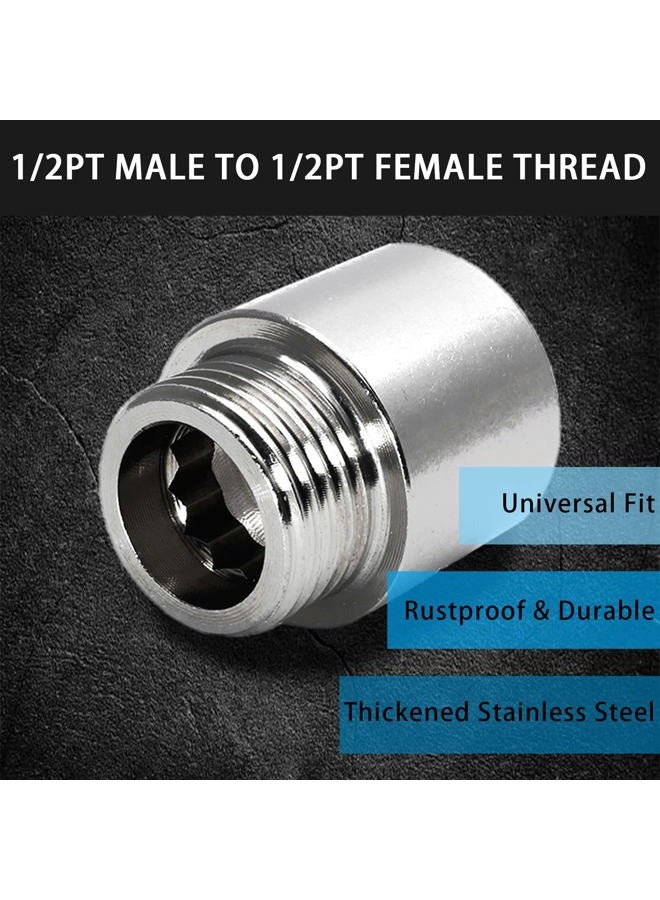 Suiwotin 2pcs 1/2PT Male to 1/2PT Female Thread Shower Head Extension Arm, Stainless Steel 20mm/0.78 Inch Arm Length Shower Head Cast Pipe Fitting Coupler - Image 2